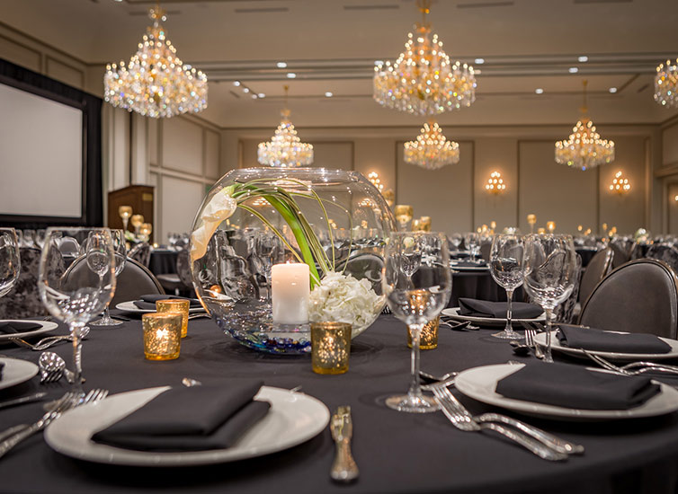 Interior design of a ballroom in an architectural photo